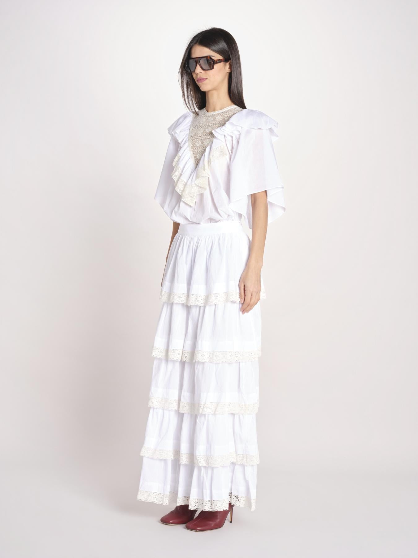 gonna lunga con balze DOLLY SKIRT DOLLY1SKI WHITE antik batik 