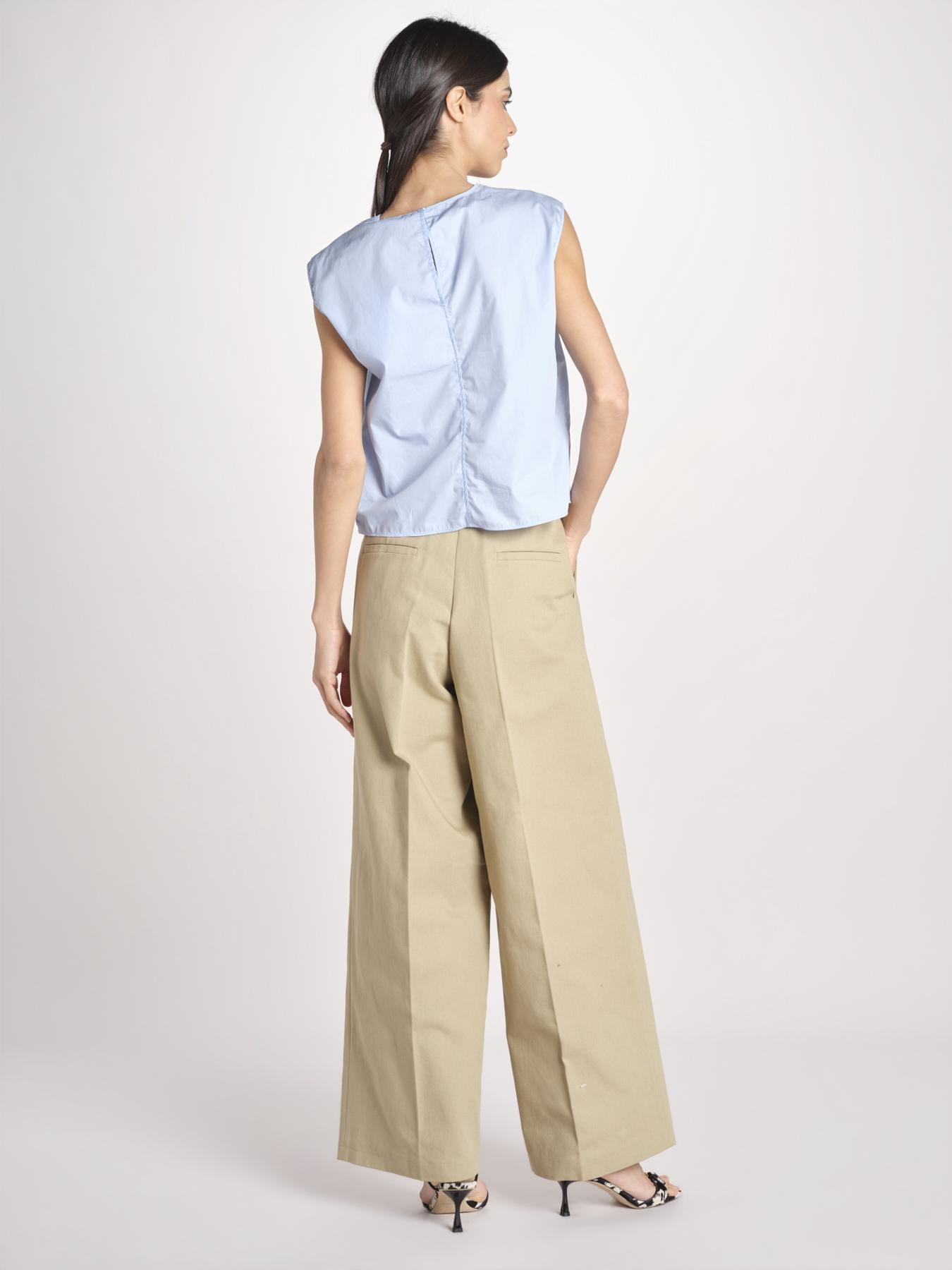 G121 top in popeline con rouches G121-0187-6321 CELESTE n21 