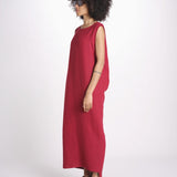 abito in lino con drappeggio U1620L ROSSO dusan 