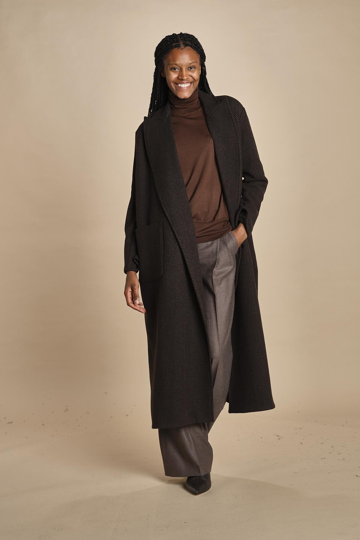 T5955 cappotto lungo in cachemire spinato T5955 MORO dusan 