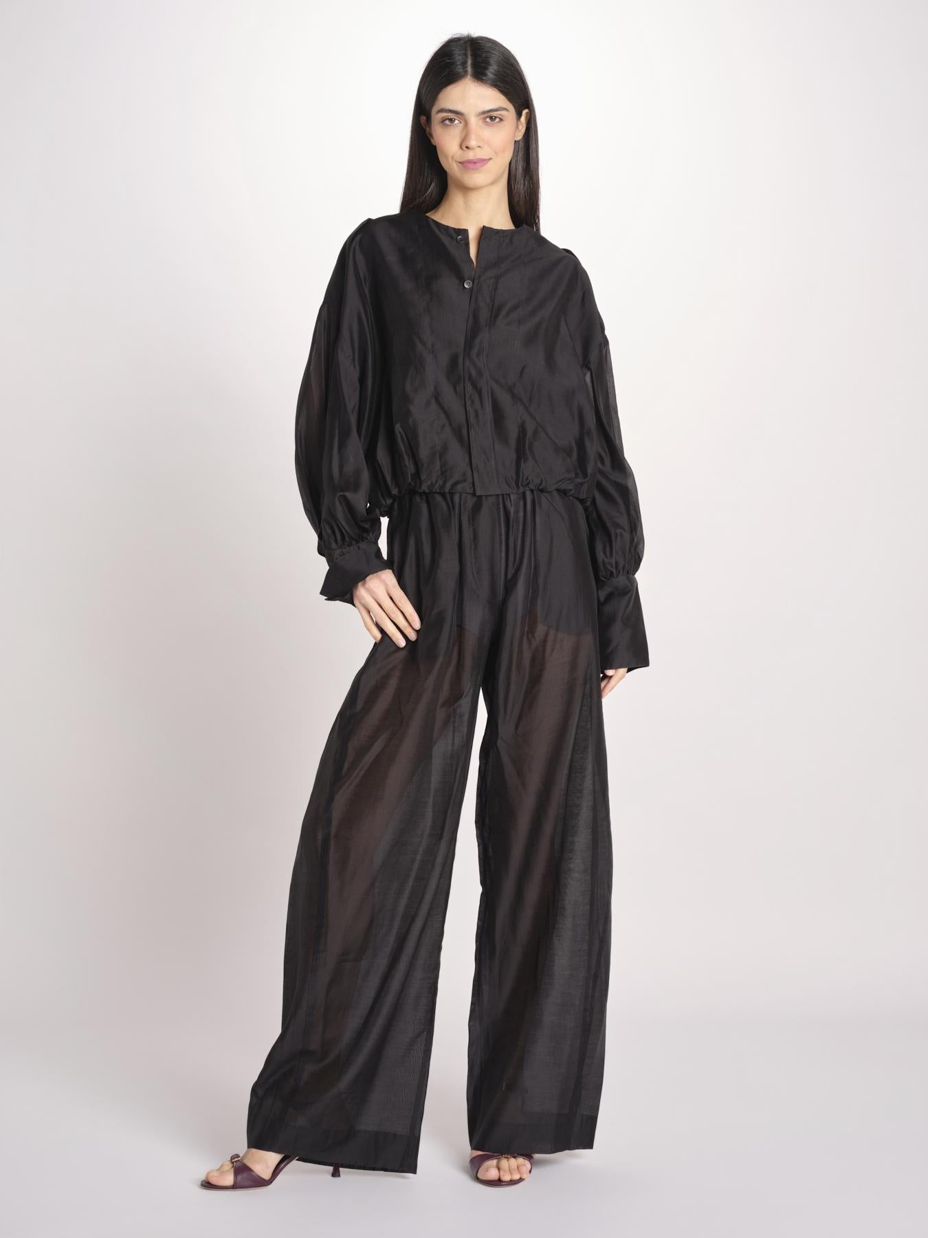 pantalone in mussola con elastico DORA 3119 T0161 BLACK T0002 the latest 