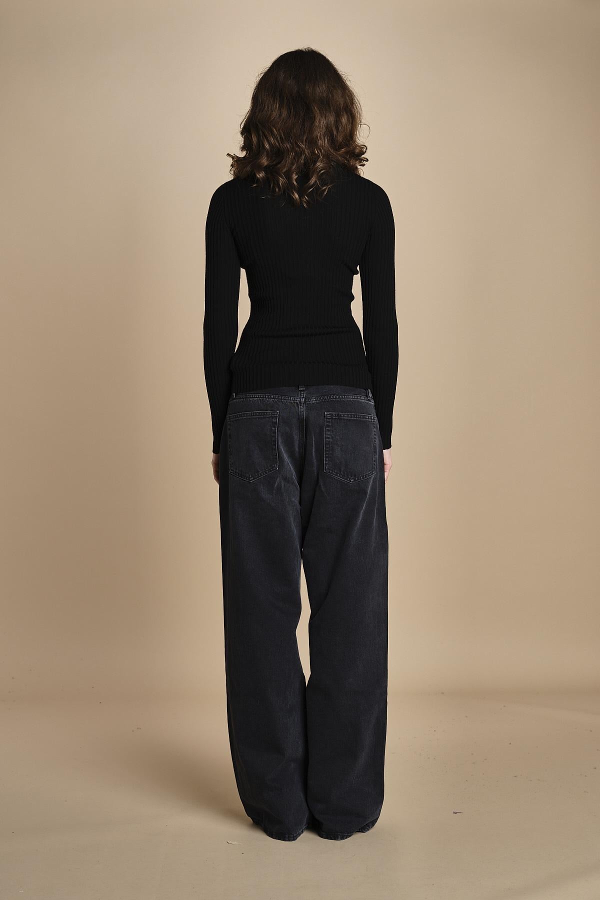 maglia girocollo a costine CAMB KNIT BLOUSE BLACK herskind 