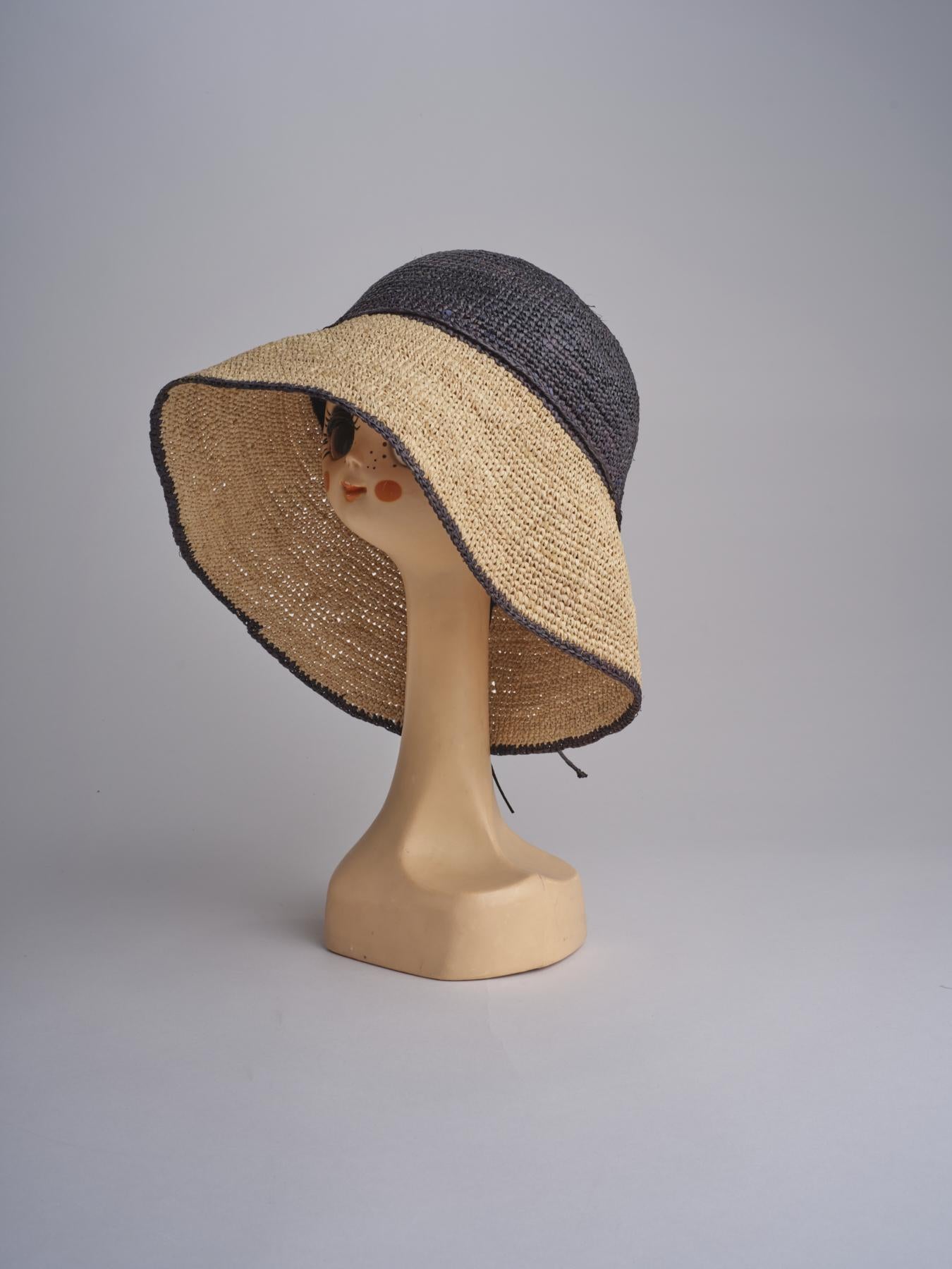 CAPELINE cappello in paglia bicolor DEMI CAPELINE CROCHET 01BG196 NAVY bagatelle france 