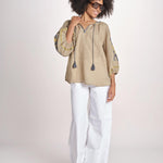 tunica ricamo fiorni BE25308 SAGE GREEN YELLO benaras soleil 