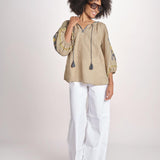 tunica ricamo fiorni BE25308 SAGE GREEN YELLO benaras soleil 
