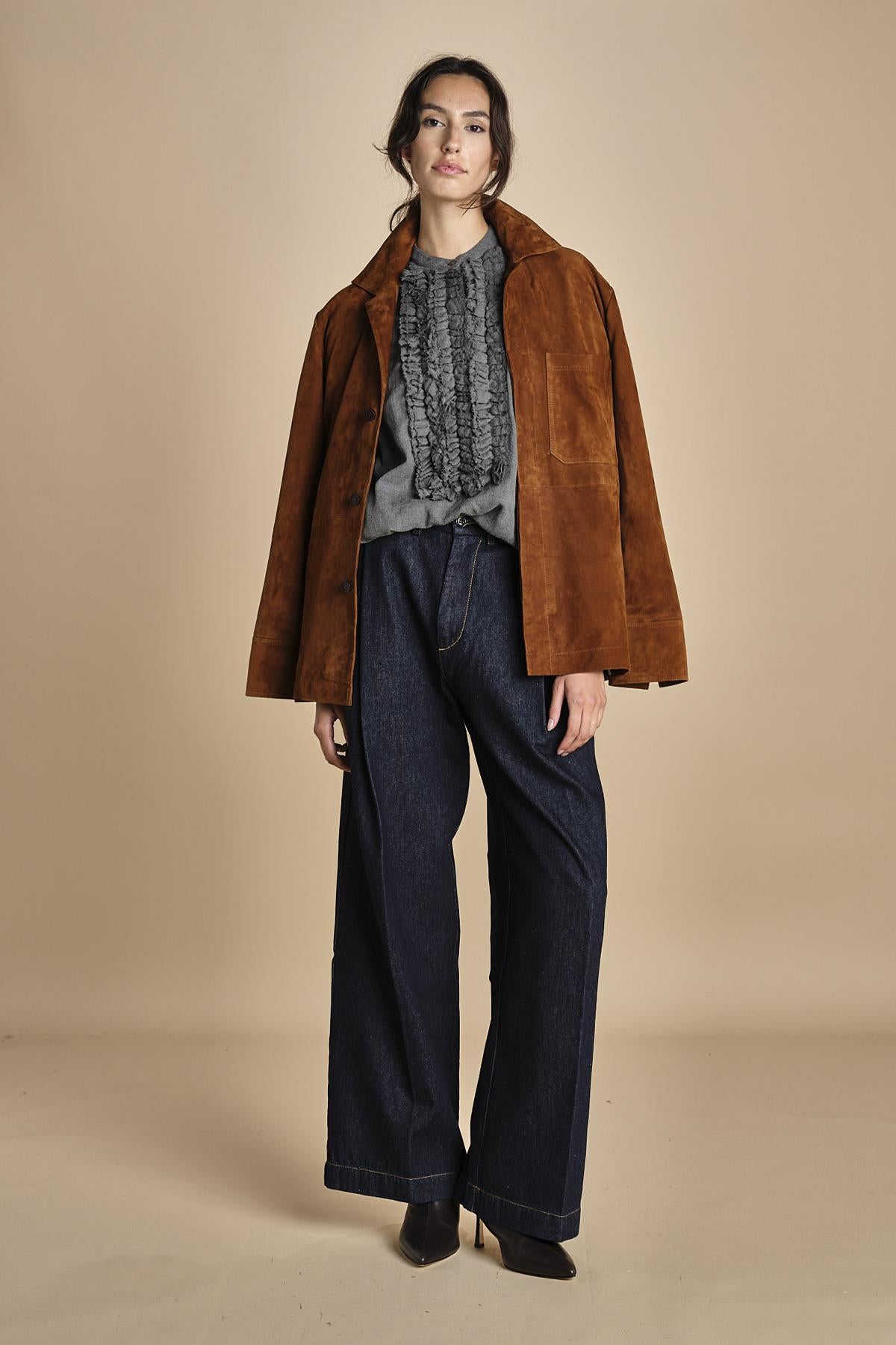 camicia voille lana con rouches MAGRITTE LIGHT GREY laurence bras 