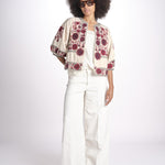 giacca con fiori ricamati GRETA JKT 747215 ECRU DK RED mabe 