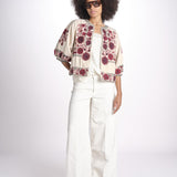 giacca con fiori ricamati GRETA JKT 747215 ECRU DK RED mabe 