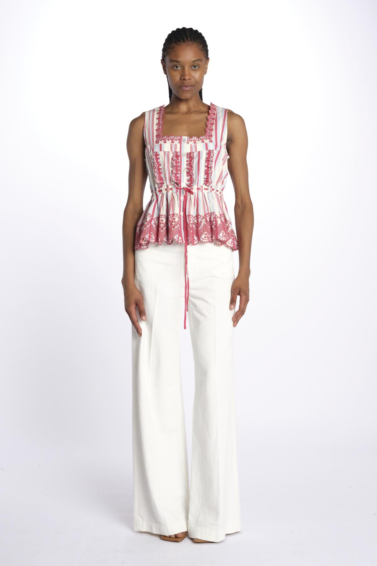 Top AMAYA righe + ricamo DM 1239 MULTI damson madder 
