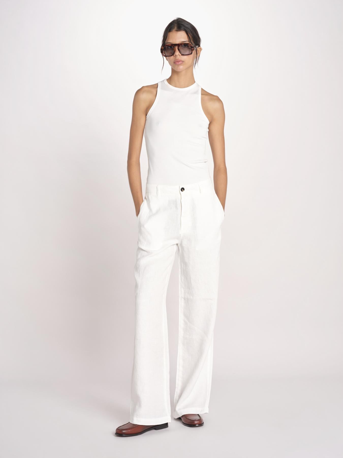 pantalone dritto in lino ERICA STRUCTURELINEN IVORY true avenue 