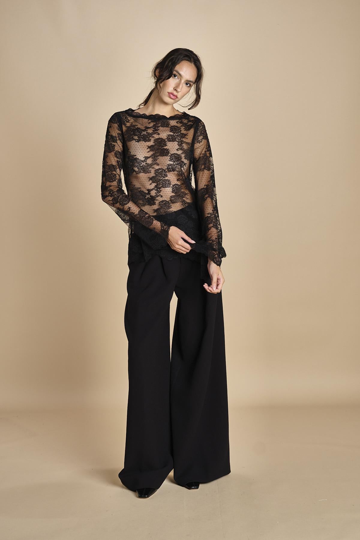 top in pizzo con manica lunga LENI BLACK malina 