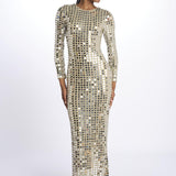 RIALTA abito lungo paillette grande SS24 9178 CHAMPAGNE retrofete 
