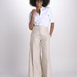 pantalone largo con nervature in lino ORIANA 540 50043 712 BEIGE quelledue 