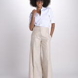 pantalone largo con nervature in lino ORIANA 540 50043 712 BEIGE quelledue 