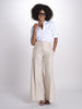 pantalone largo con nervature in lino