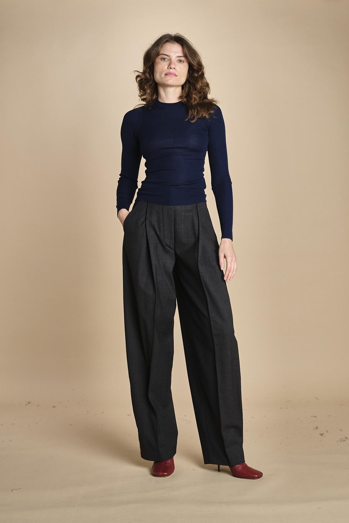girocollo a costine manica luna in lana merino LAU30 E21210 BLU milaura 