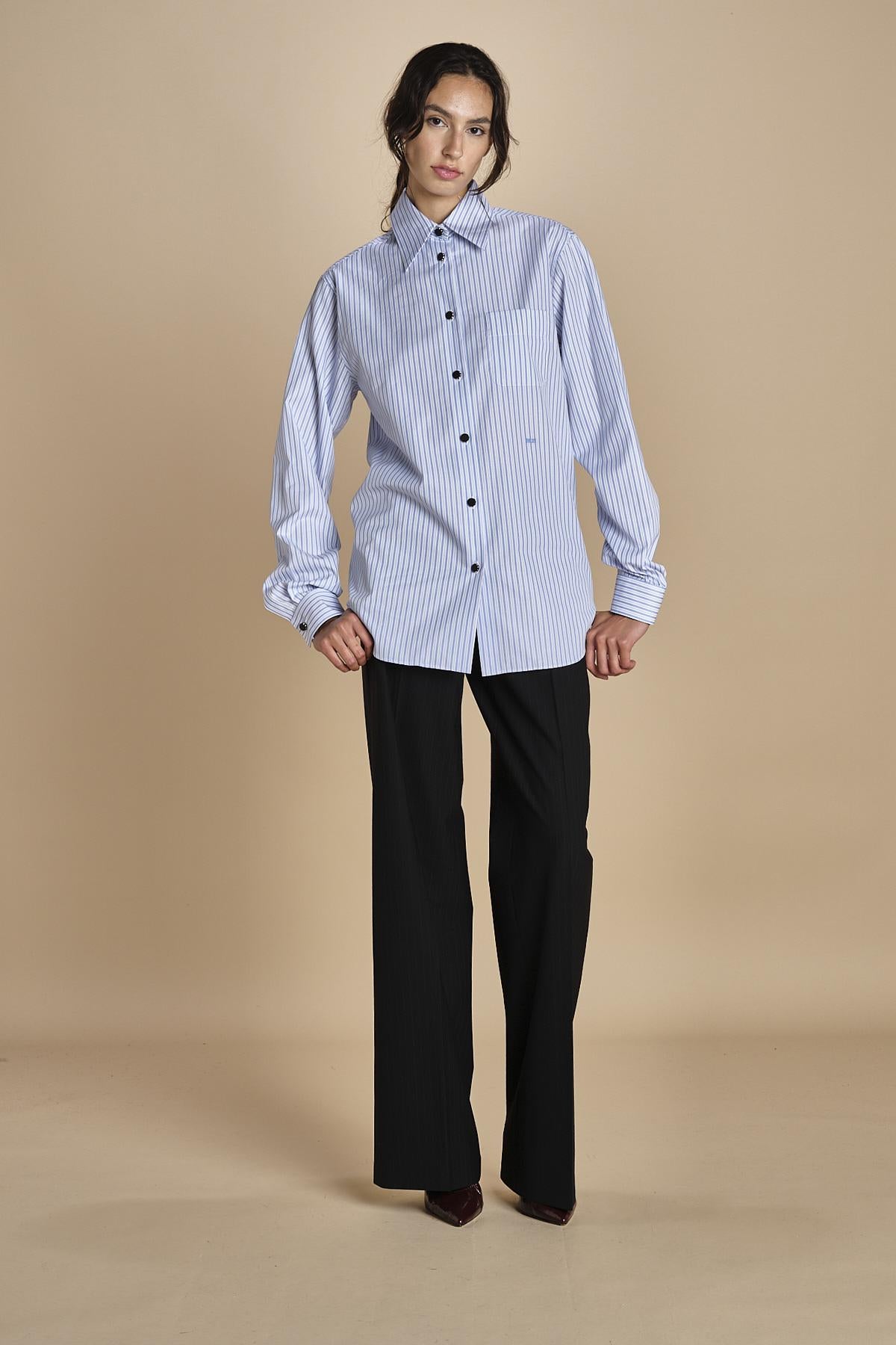 camicia di cotone a righe G022-1519-R1D1 AZZURRO n21 