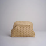 DALIA clutch in paglia e pelle a quadri DALIA RATTAN 101 NATURALE.CASTAGNA via mail bag 