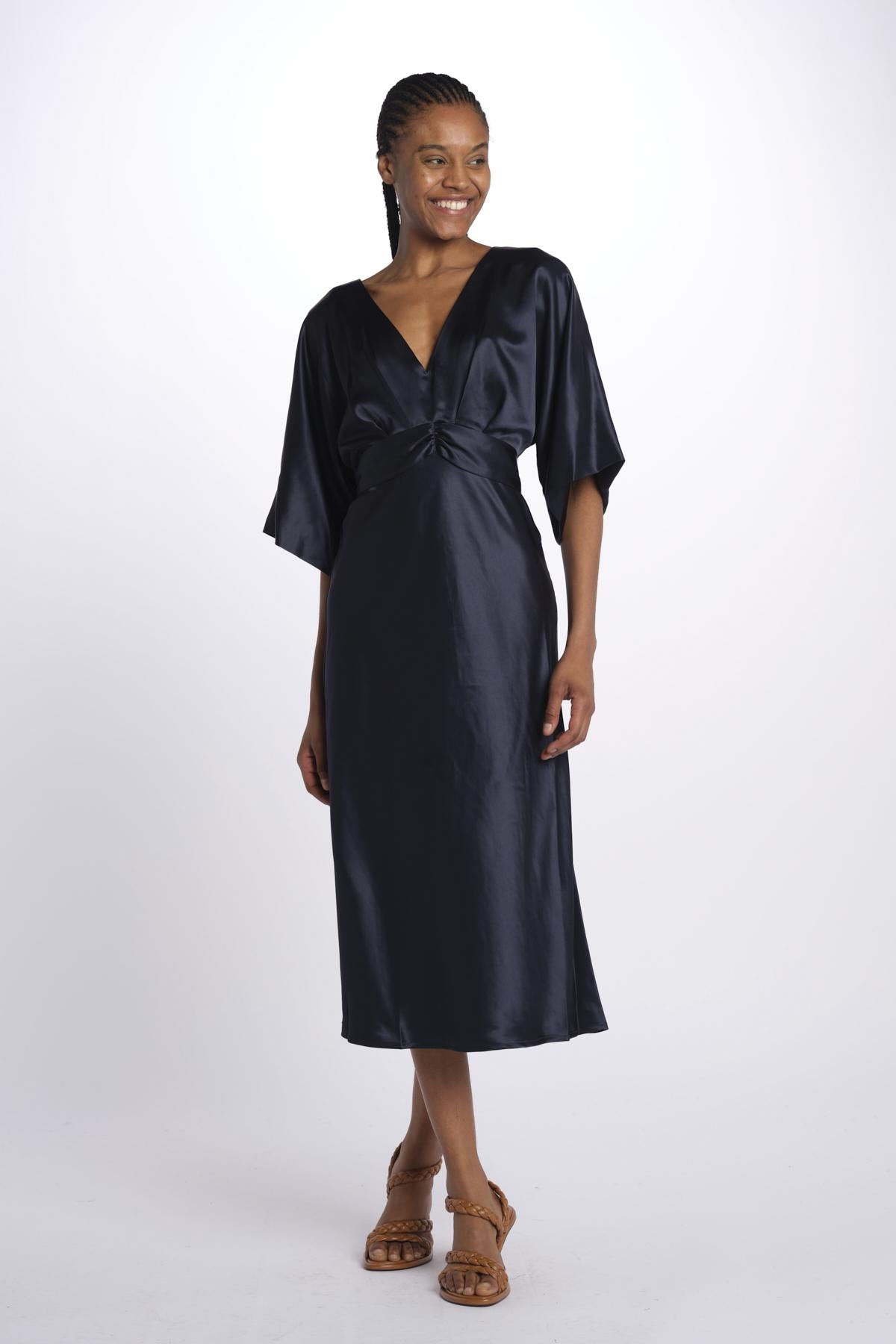 Abito JUNO midi manica svasata 3025446 NAVY malina 