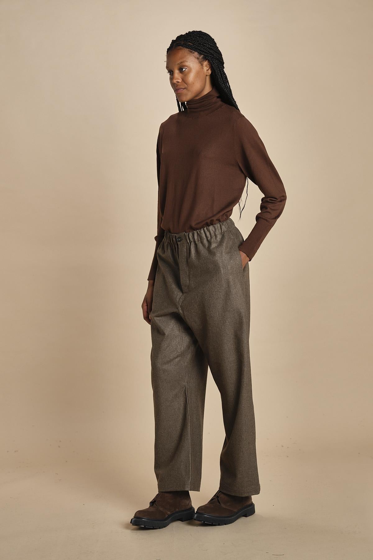 PINOT pantalone in flanella con elastico PINOT MINK MELANGE sofie d'hoore 