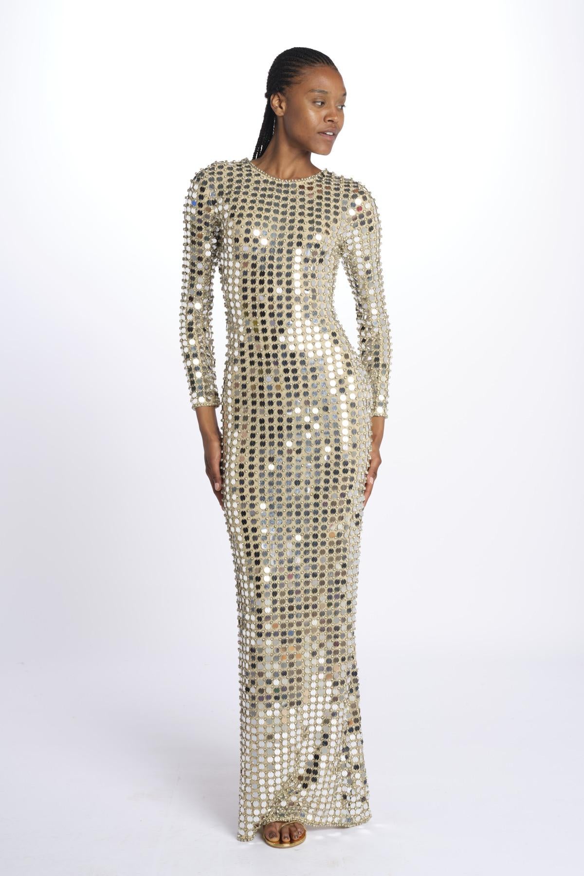 RIALTA abito lungo paillette grande SS24 9178 CHAMPAGNE retrofete 