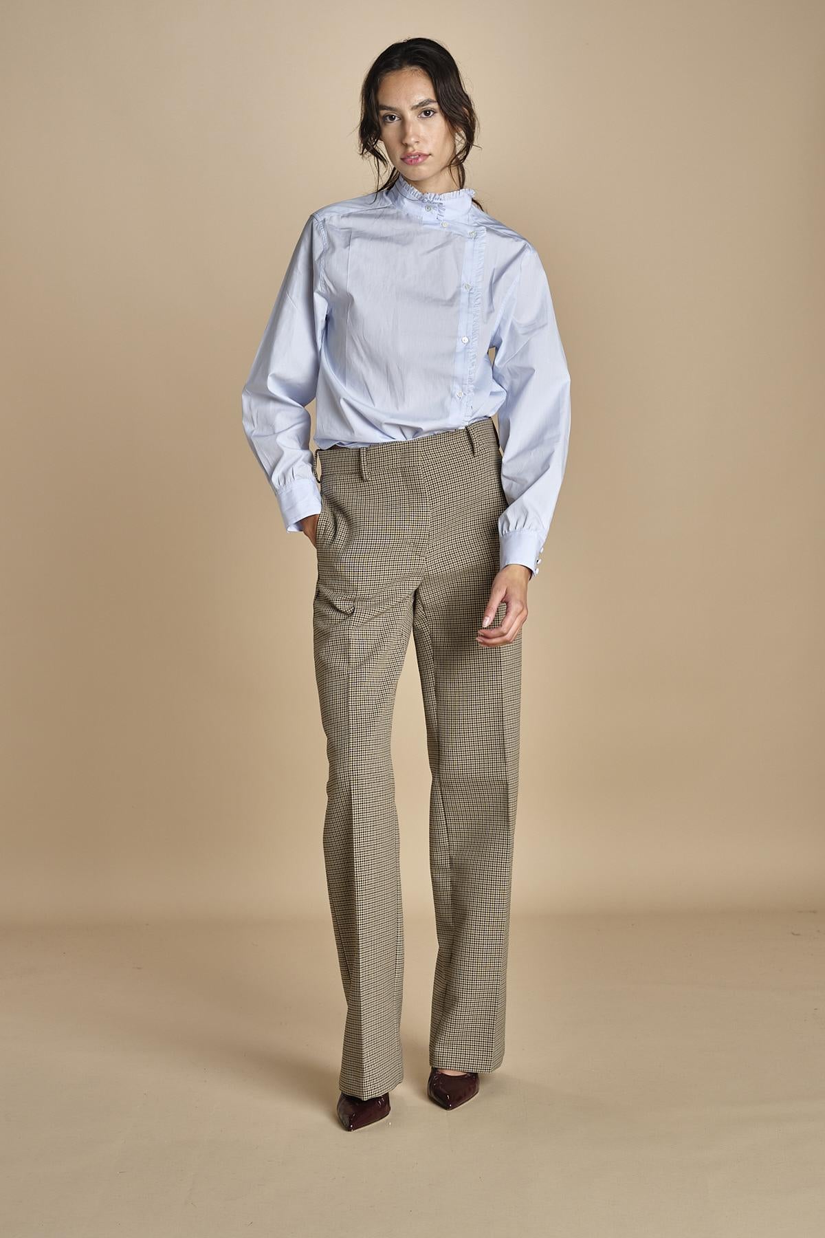 B041 pantalone in gabardina gessato B032-5268-QA21 CAMMELLO MORO n21 