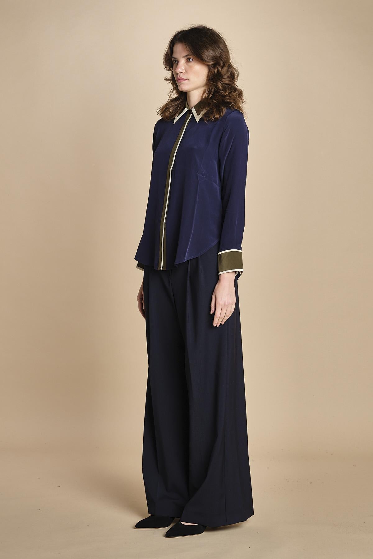camicia con collo e polsi a contrasto CR_3069T NAVY bodice 