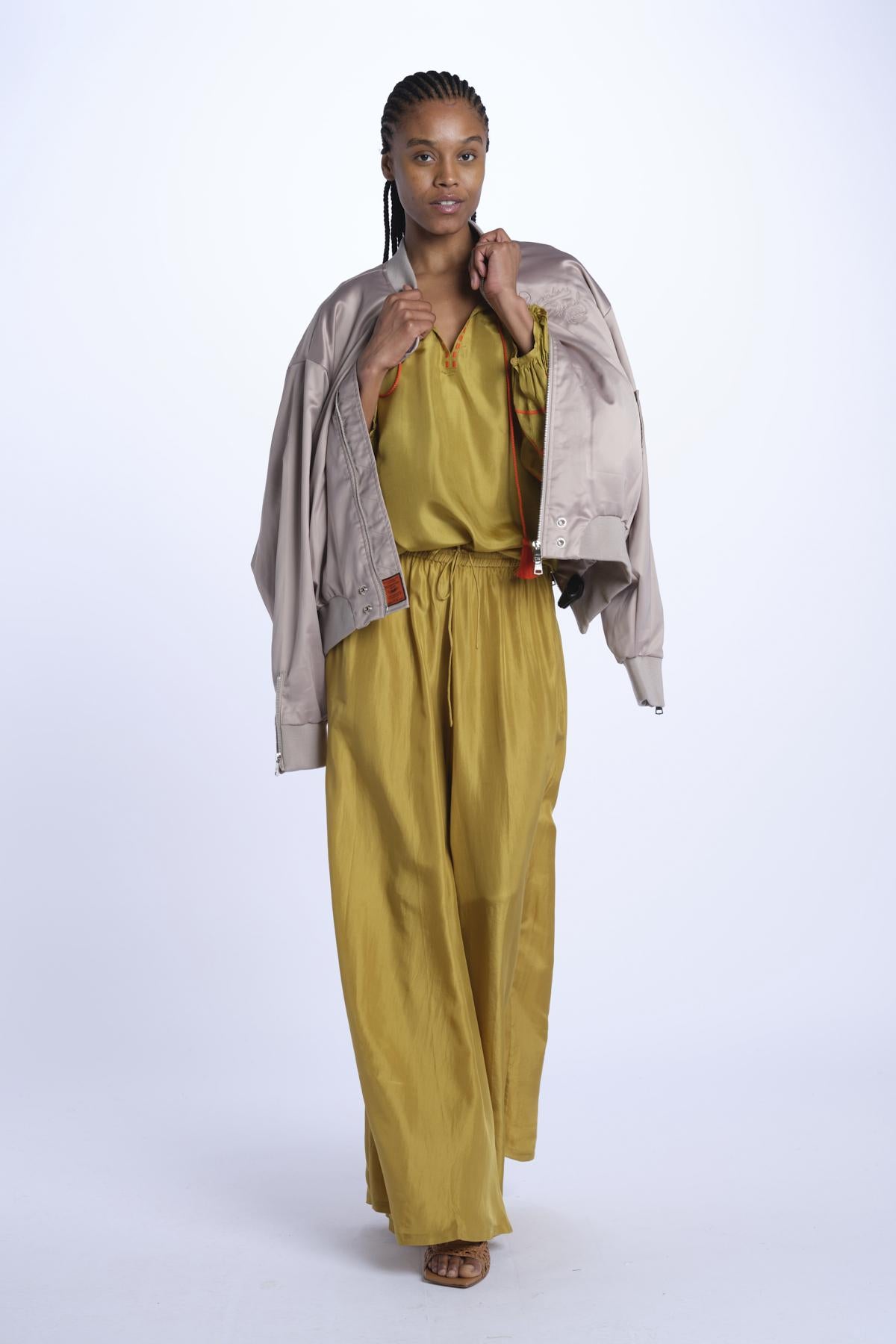 PALAZZO pantaloni in seta  by milaura. BE24252PANT OLIVE benaras soleil 