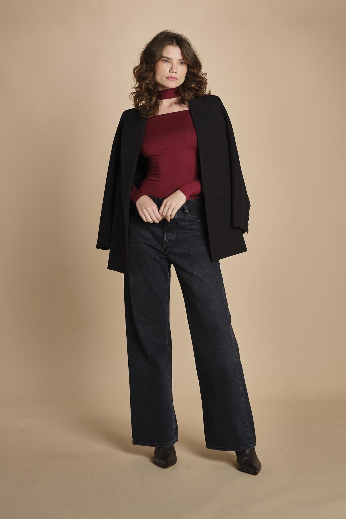 body manica lunga con spalle scoperte DRUNK BURGUNDY undress code 