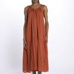 PALOMA abito lungo con balze e spalline sottili PALOM RUST laraethnics 