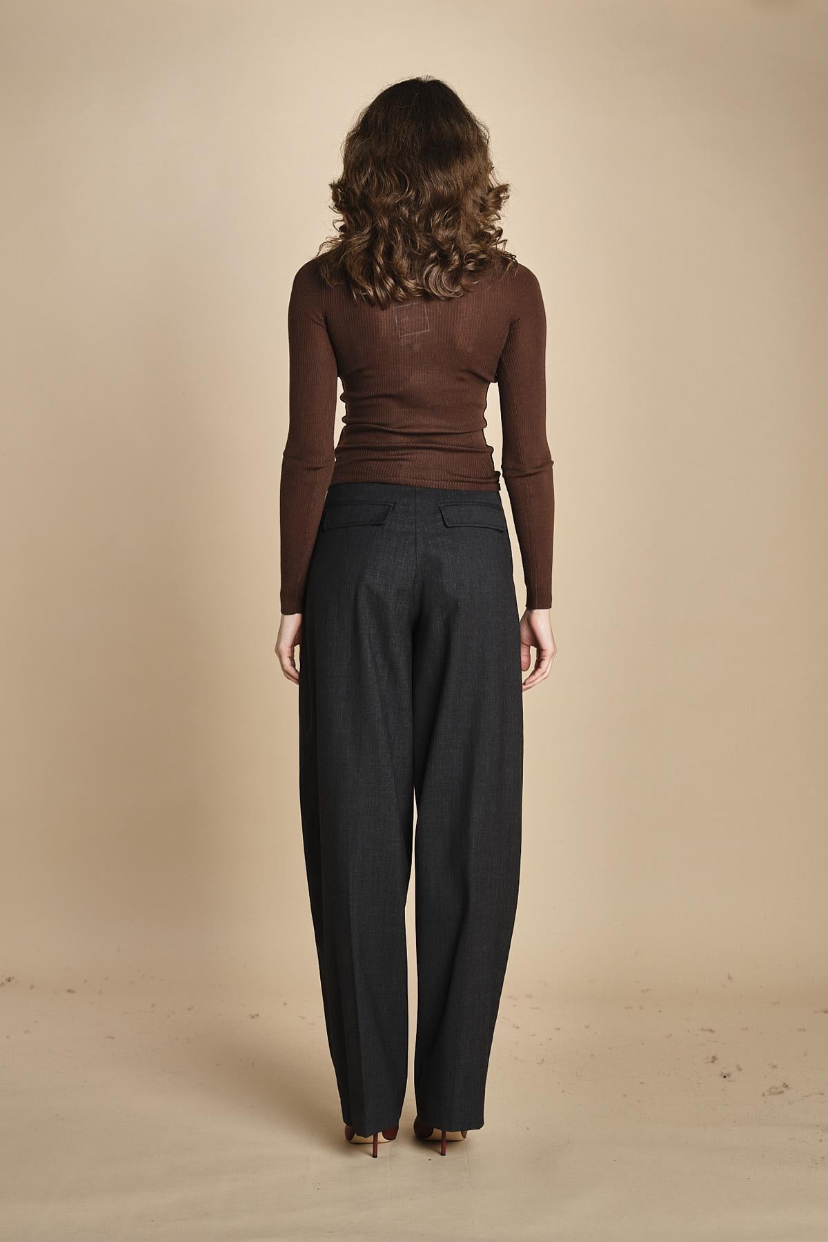 girocollo a costine manica luna in lana merino LAU30 E2220 CIOCCOLATO milaura 