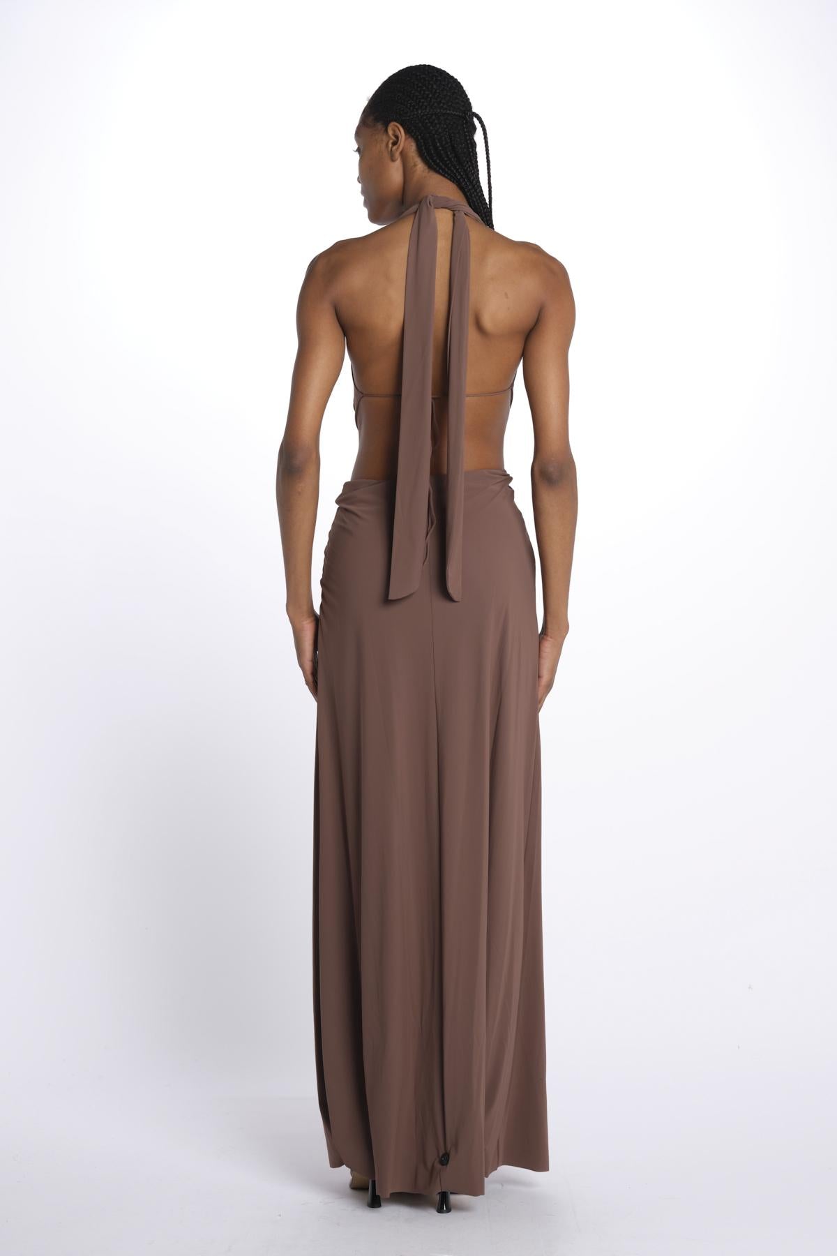 KALISA abito maxi con twist frontale KALISA TAUPE BROWN amazuìn 