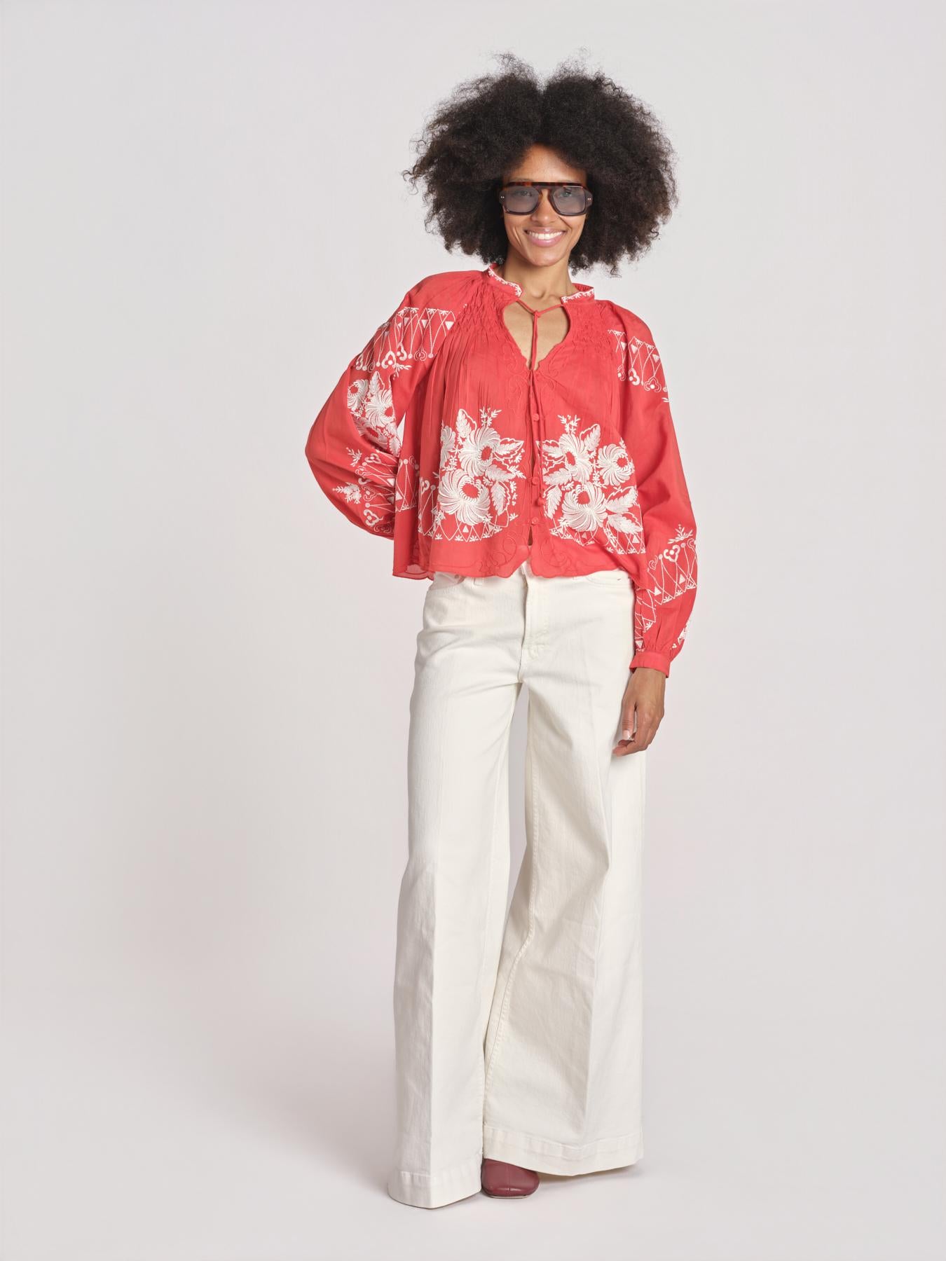 camicia con ricamo fiori SERAFINA 099 POPPY sea ny 