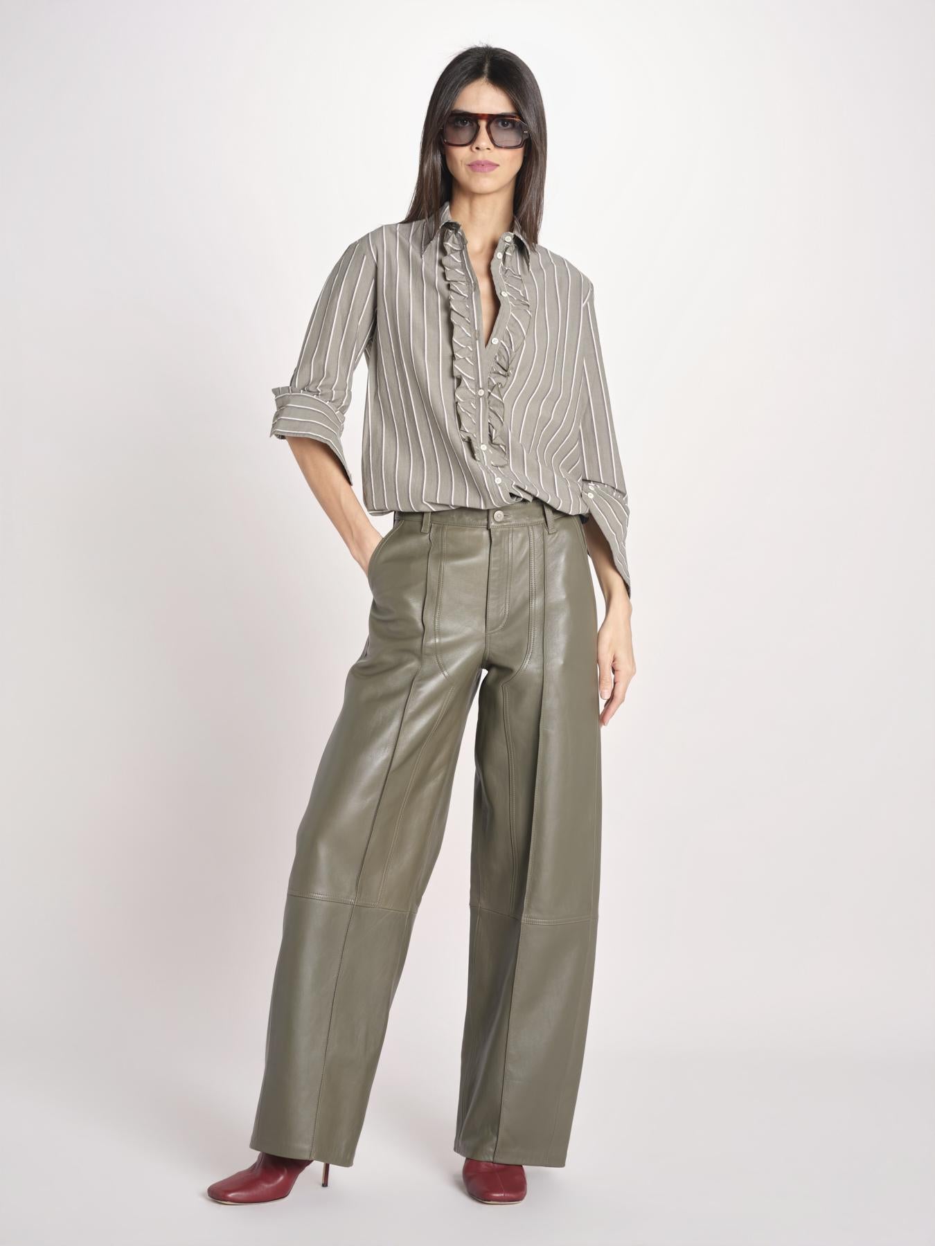 pantalone in pelle LESLIE IO118060 DARK EUCALYPTUS GR533 ivy oak 