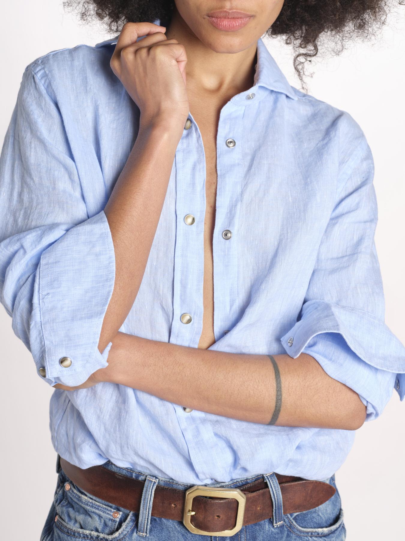 camicia uomo lino con automatici SABRILI AZZURRO milaura 