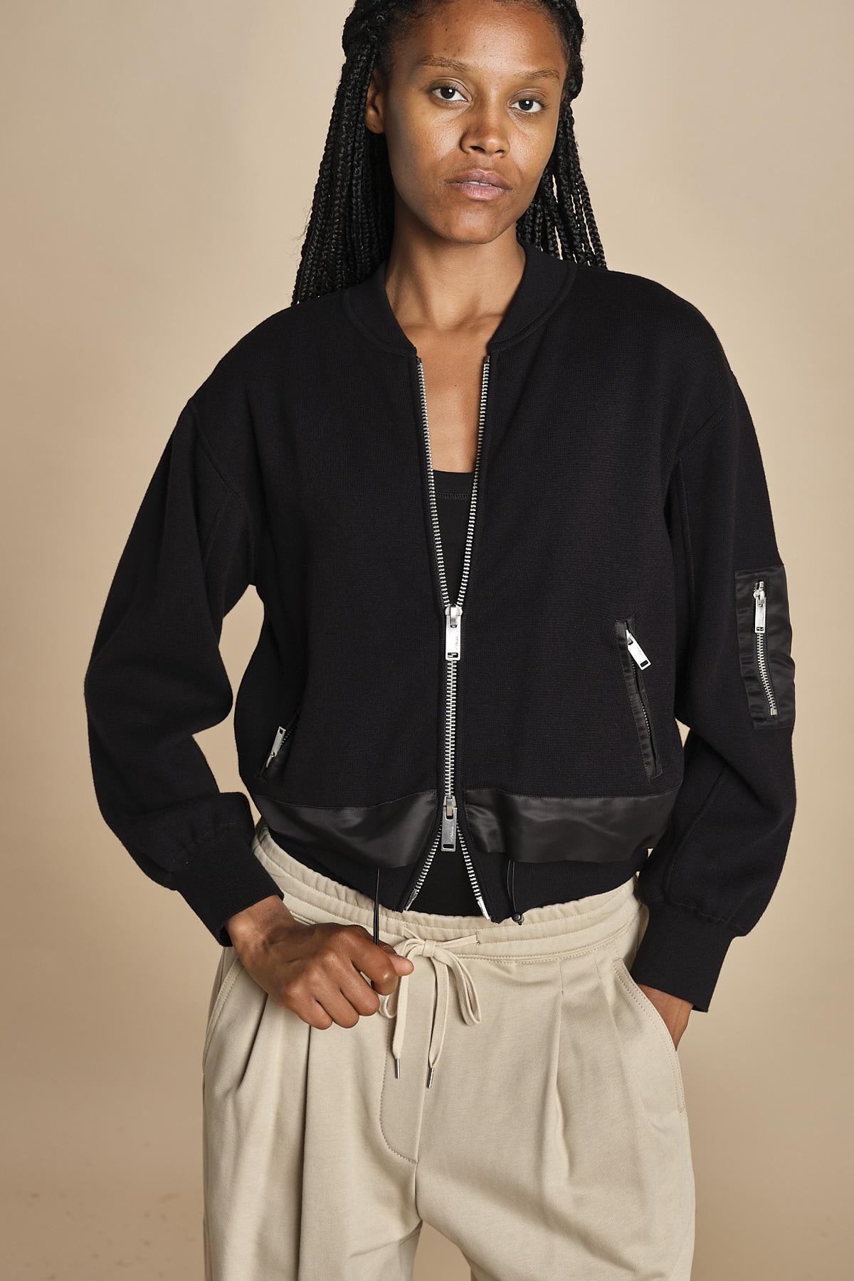 DBL LAYER BOMBER in maglia con zip. 70473TSM BA001 BLACK phillip lim 