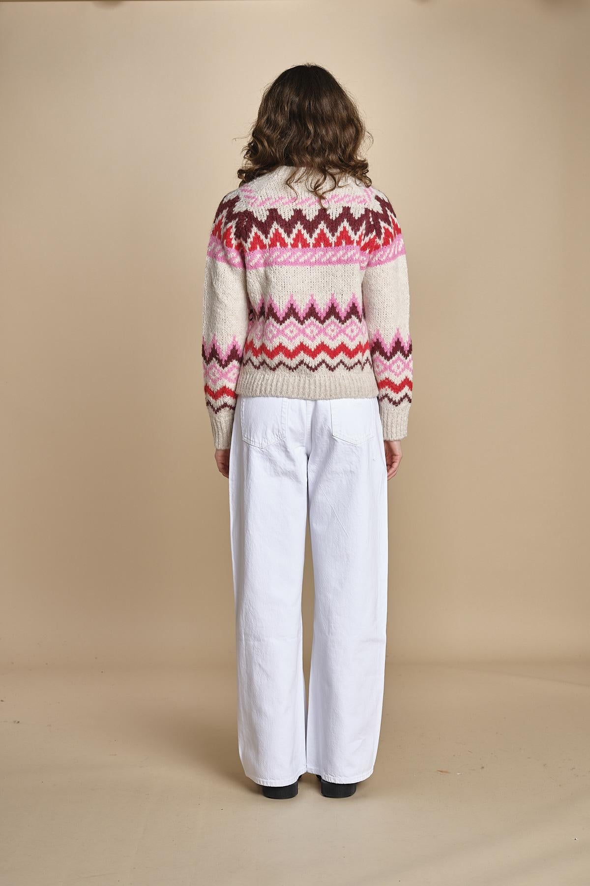 MAGIE maglia con greche BEND516 ECRU PINK hartford 