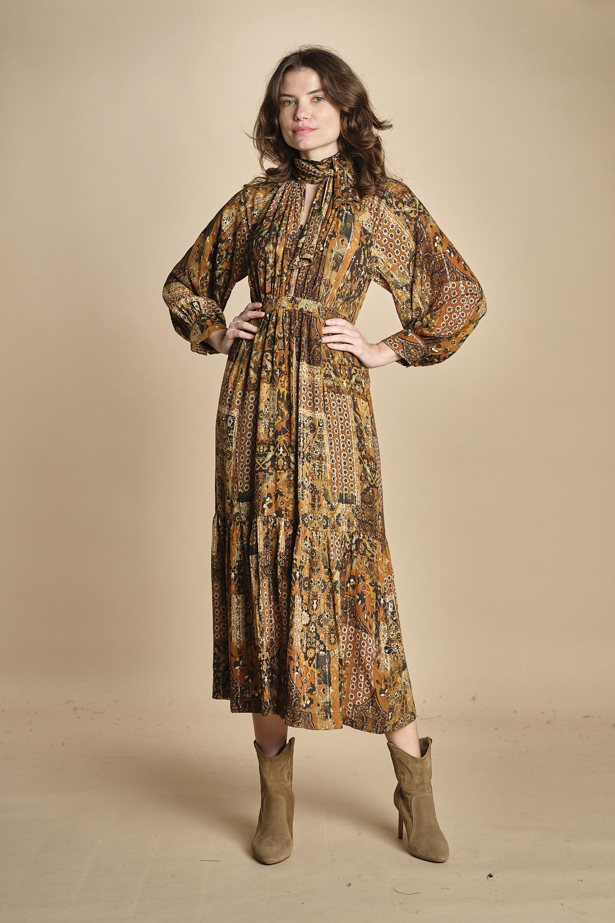 abito midi in etno lurex PIERTA OCRE ba&sh 