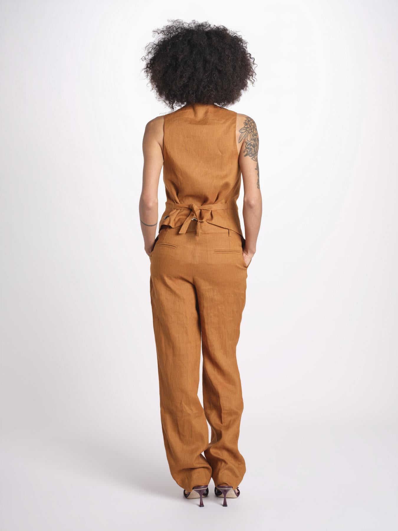 gilet in lino 16V528LI011 P632 CHESTNUT ines de la fressange 