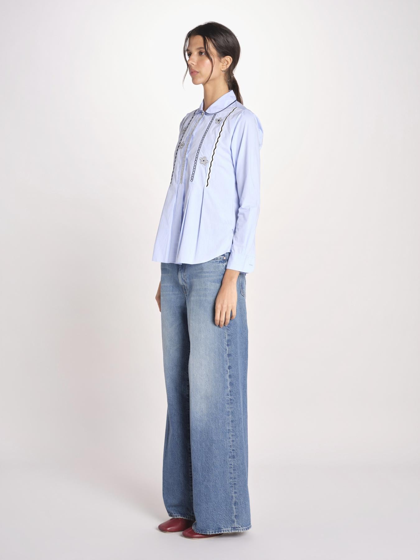 camicia con plastron ricamato SAVOY BLUE jupe by jackie 