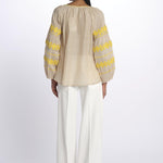 BYBLOS camicia manica ricamata by milaura. BE22293A BEIGE YELLOW benaras soleil 