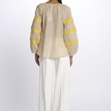 BYBLOS camicia manica ricamata by milaura. BE22293A BEIGE YELLOW benaras soleil 