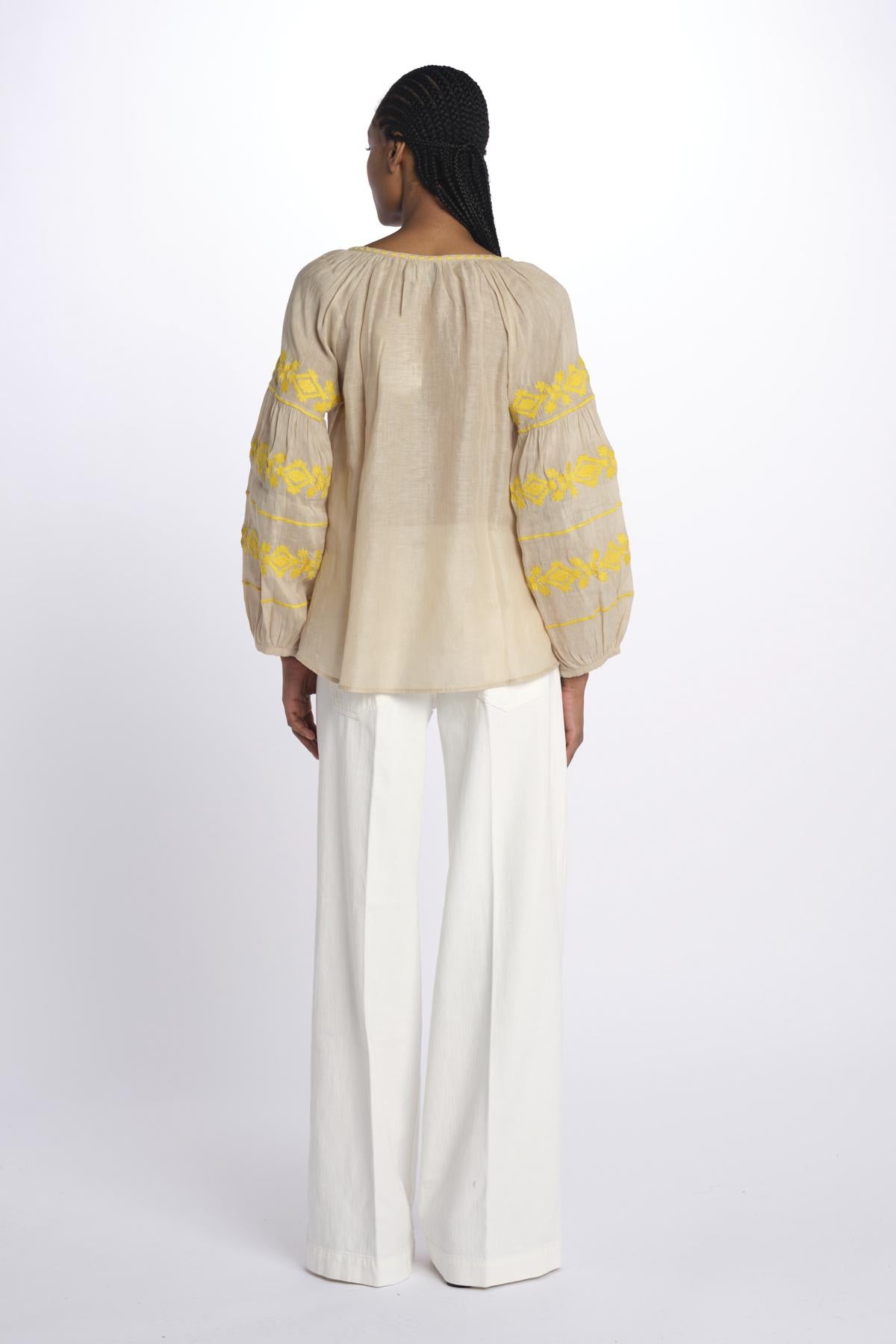 BYBLOS camicia manica ricamata by milaura. BE22293A BEIGE YELLOW benaras soleil 