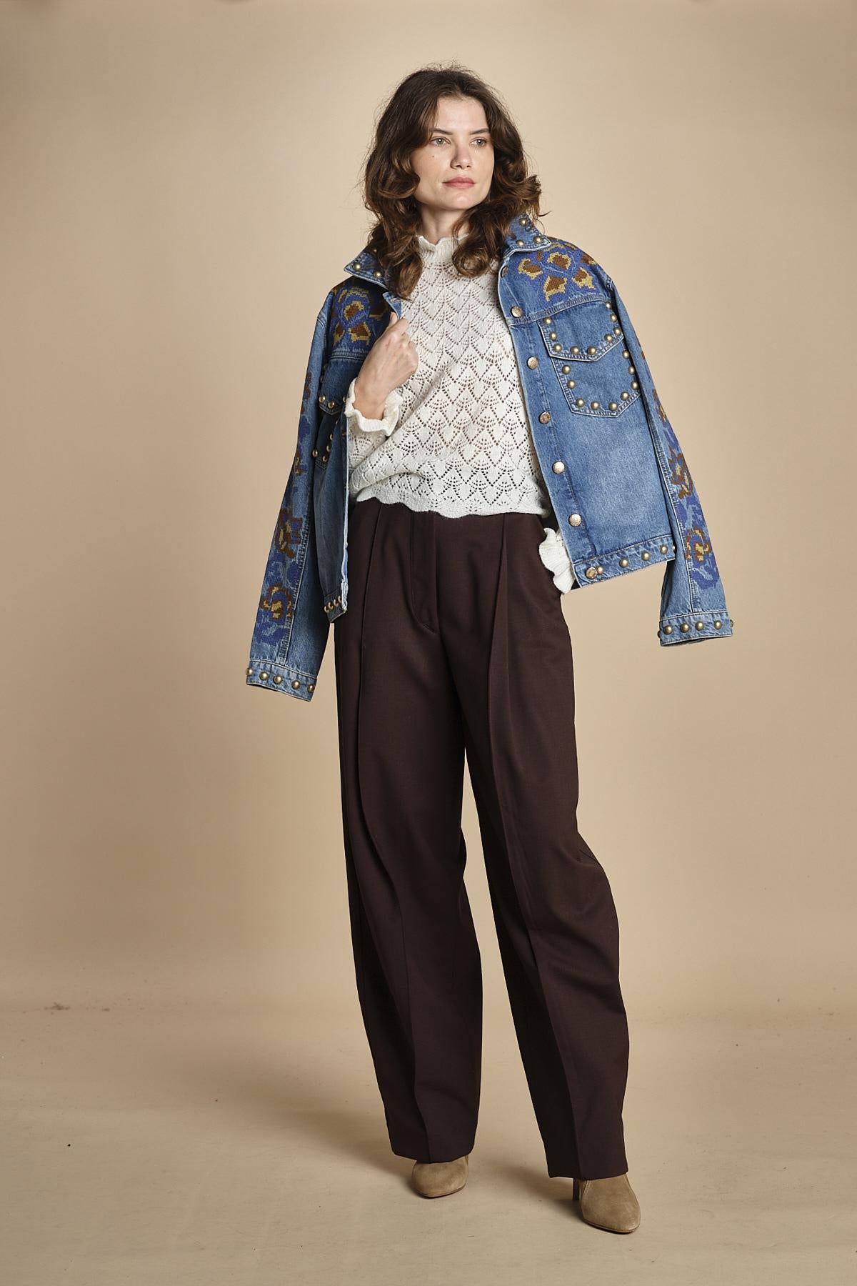 camicia in maglia ricamo pizzo LACE STICH 351912 OFF WHITE farm rio 