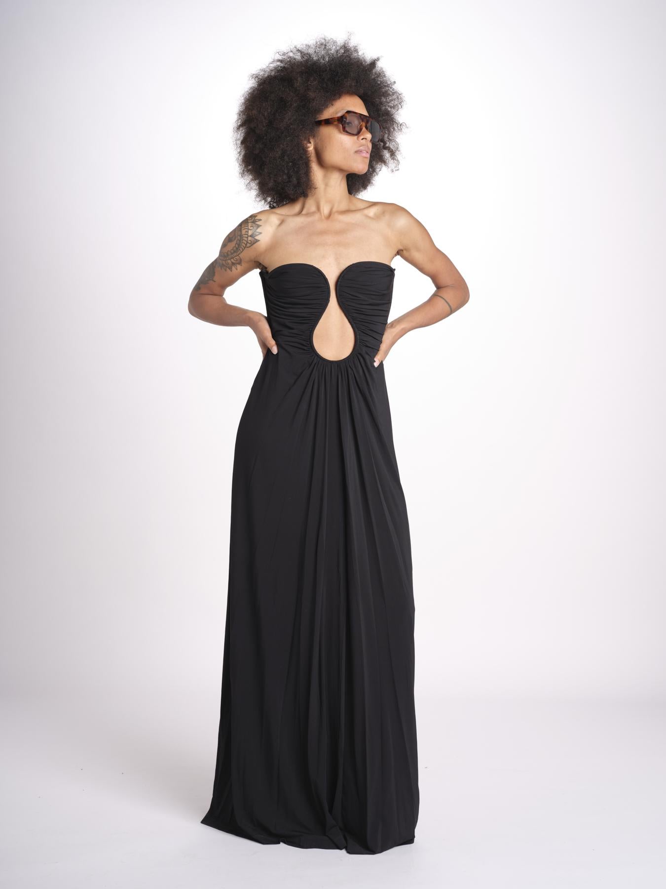 abito lungo con scollo cuore in jersey THE FLORENCE CR339 BLACK misha 