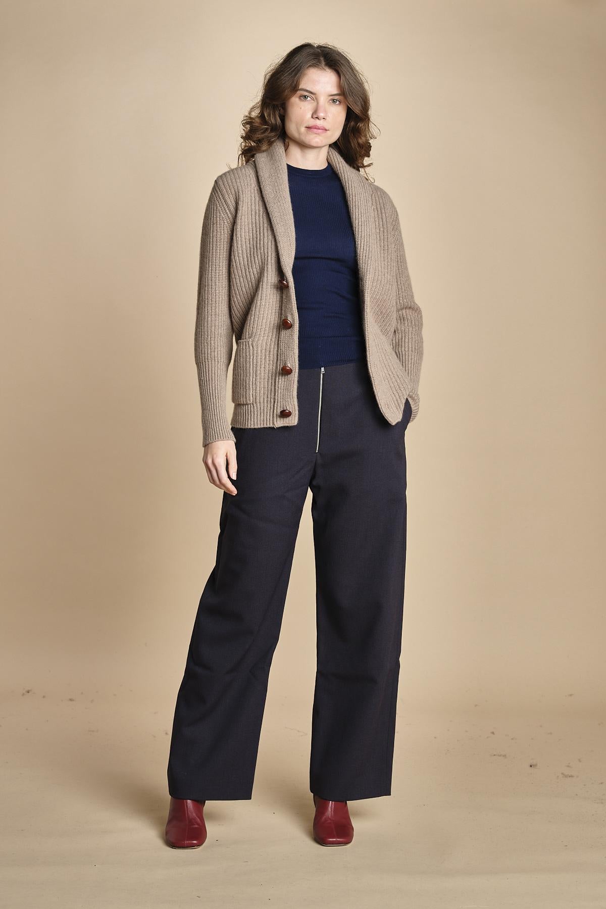 top americano a costine in lana merino LAU28 E21210 BLU milaura 