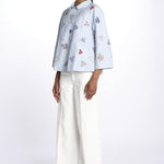 Giacca doppio petto fiori ricamati a mano 7FW 43 BY HAND LIGHT BLUE STRIPE payal pratap 