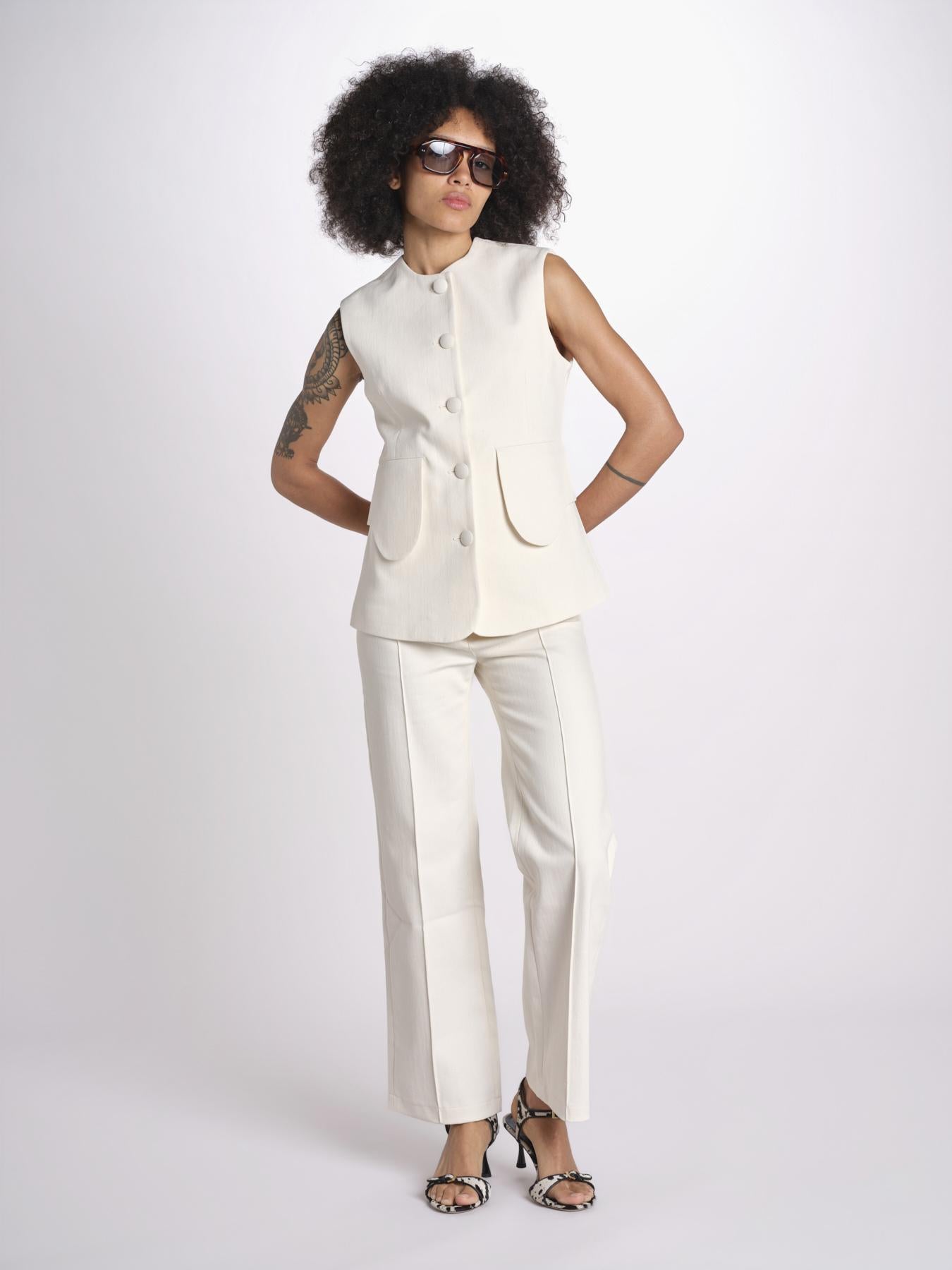 gilet con tasche MARIANNE 25S4TOP81 ECRU destree 