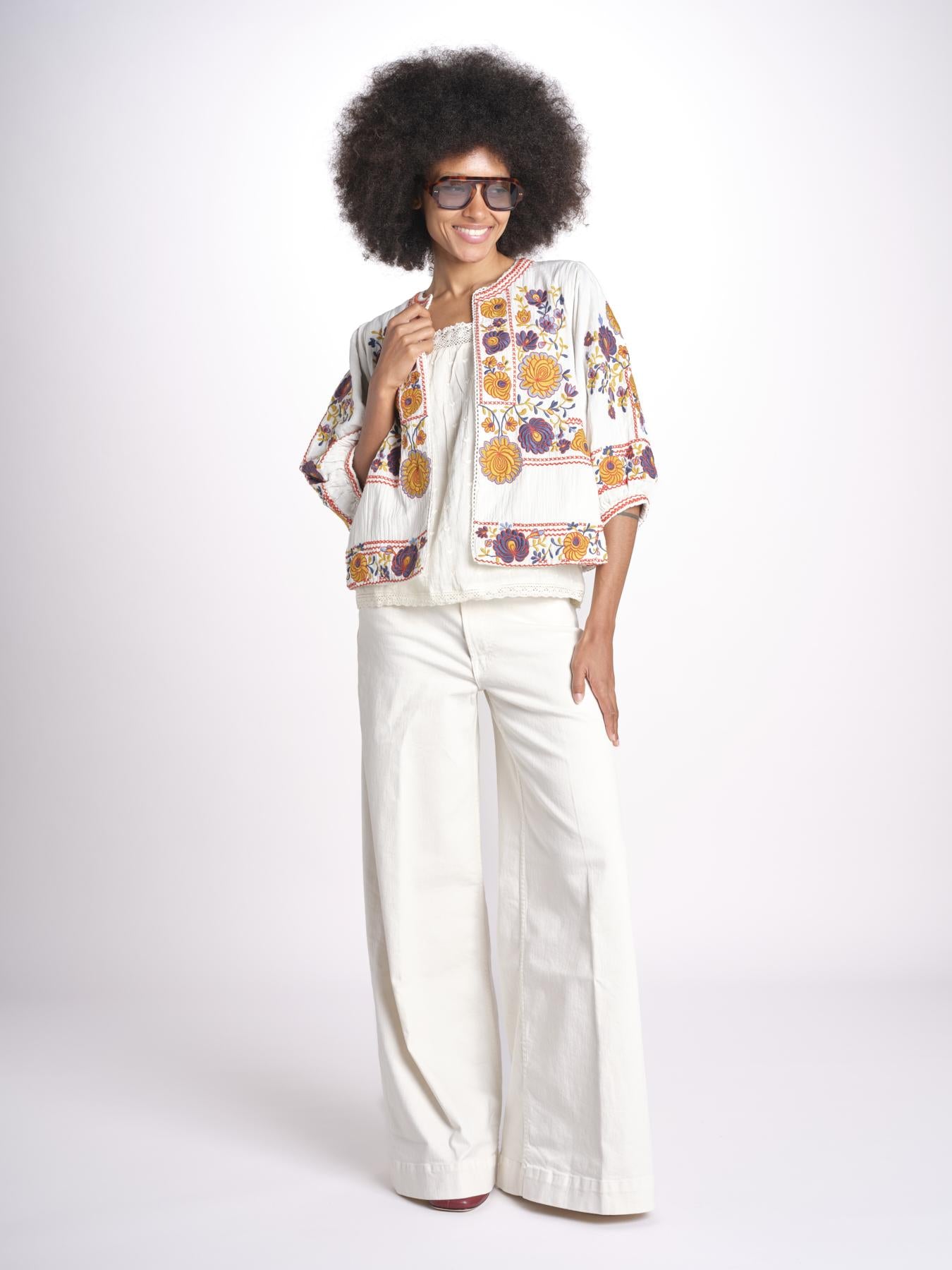 giacca con fiori ricamati GRETA JKT 747215 ECRU MULTI mabe 