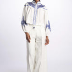 Camicia ZILLENO m/l ricamo foglie ZILLENO WHITE scarlett poppies 